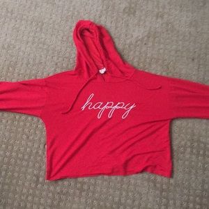 Red long sleeve “happy” crop top